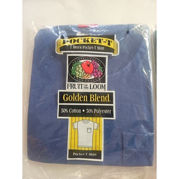 3 Vintage Fruit Of The Loom Pocket T Shirt 1996 Golden Blend Size M 50/50 USA - Picture 3 of 11